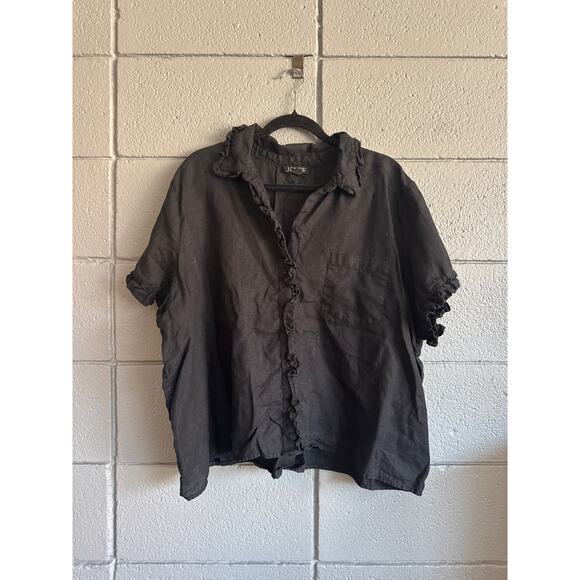 J.Crew Black Ruffle Trim Button Up Shirt in Linen size 3X - Picture 2 of 4